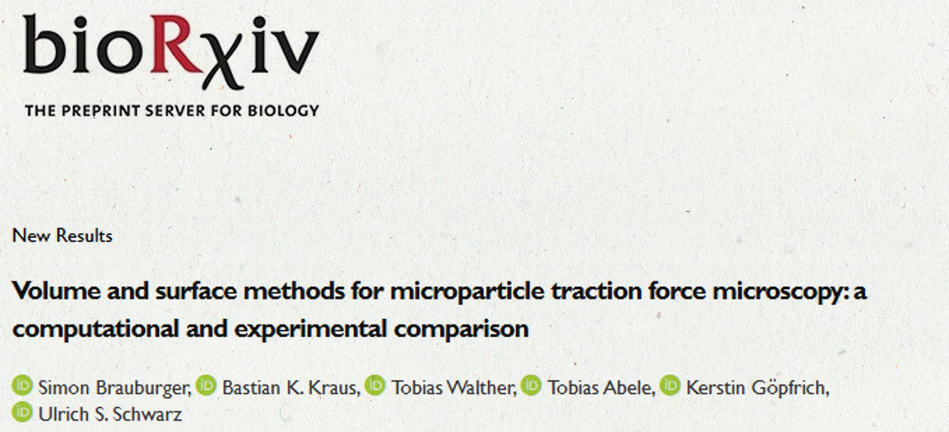 Kerstin Göpfrich and Ulrich Schwarz have posted a preprint entitled "Volume and surface methods for microparticle traction force microscopy: a computational and experimental comparison"