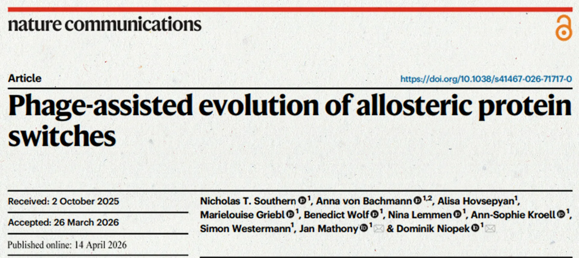 New publication from the group of Dominik Niopek: Phage-assisted evolution allosteric protein switches