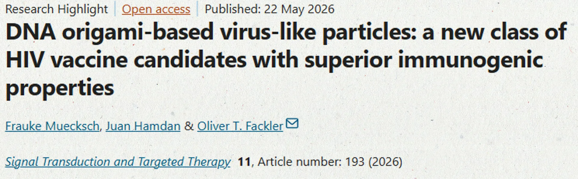 Research Highlight: DNA origami-based virus-like particles are new HIV vaccine candidates