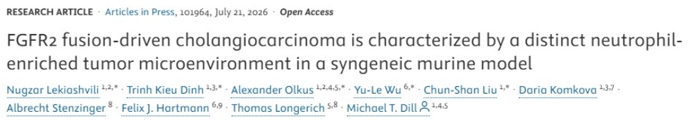 FGFR2 fusion-driven cholangiocarcinoma is characterized by a distinct neutrophil-enriched tumor microenvironment in a syngeneic murine model FGFR2 fusion-driven cholangiocarcinoma is characterized by a distinct neutrophil-enriched tumor microenvironment in a syngeneic murine model