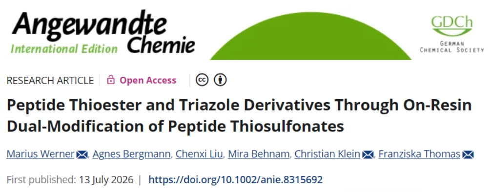 https://onlinelibrary.wiley.com/doi/full/10.1002/anie.8315692 Peptide Thioester and Triazole Derivatives Through On-Resin Dual-Modification of Peptide Thiosulfonates